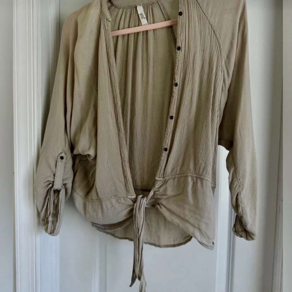 Free People Beige Tie-Front Blouse - Picture 1 of 3